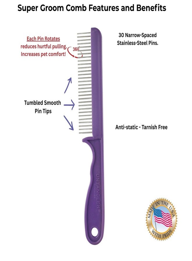 Untangler Super-Groom Combs with Smooth Rotating Teeth for Painless Mat Removal (Royal Purple, 30 Fine-Spaced teeth) - Image 5